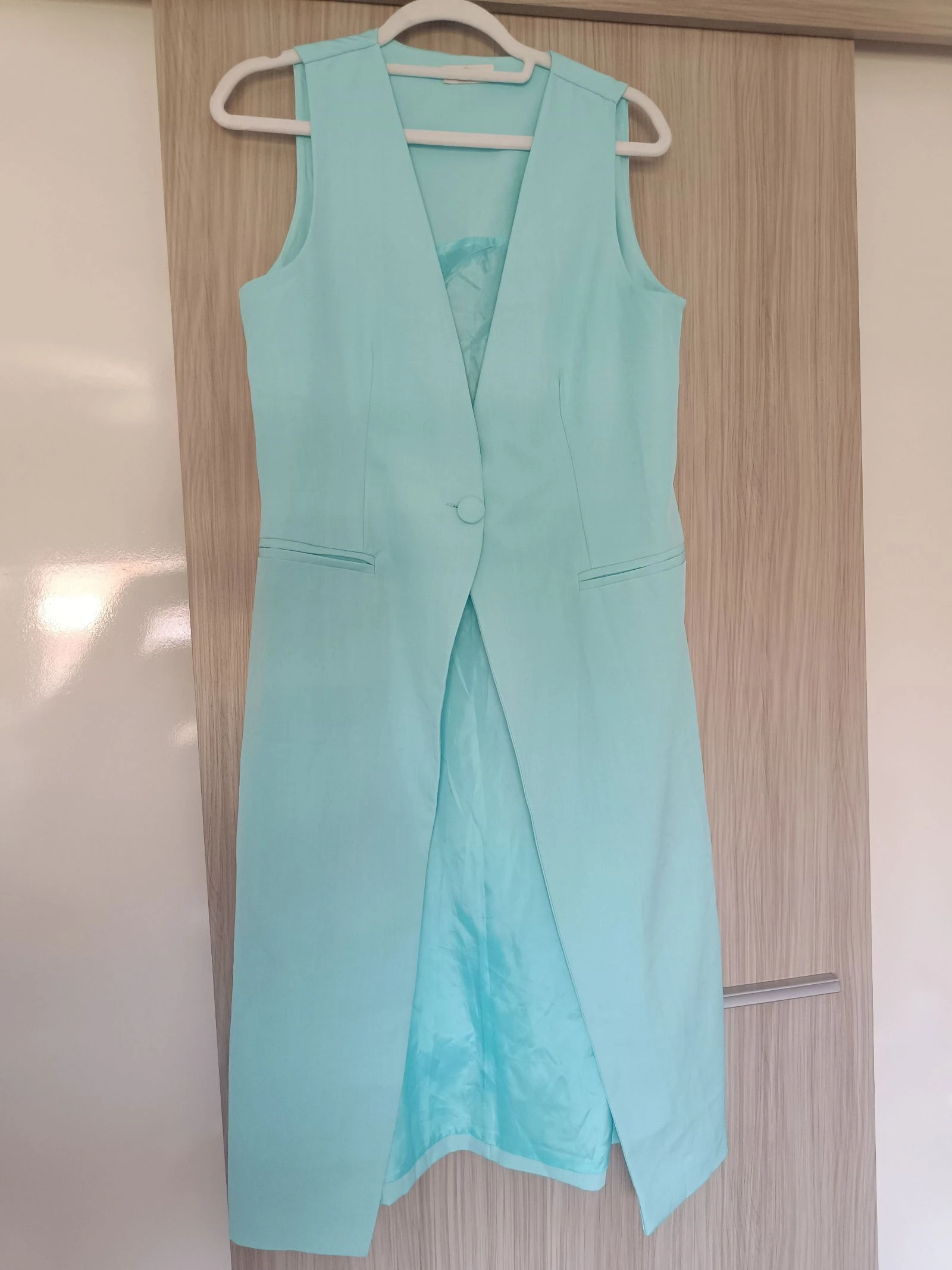 Chaleco largo estilo blazer verde agua / menta T. L (Made in Italy)